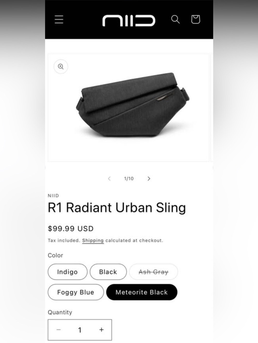NIID R1 Radiant Urban 6L Sling Bag - Meteorite Black - NWT